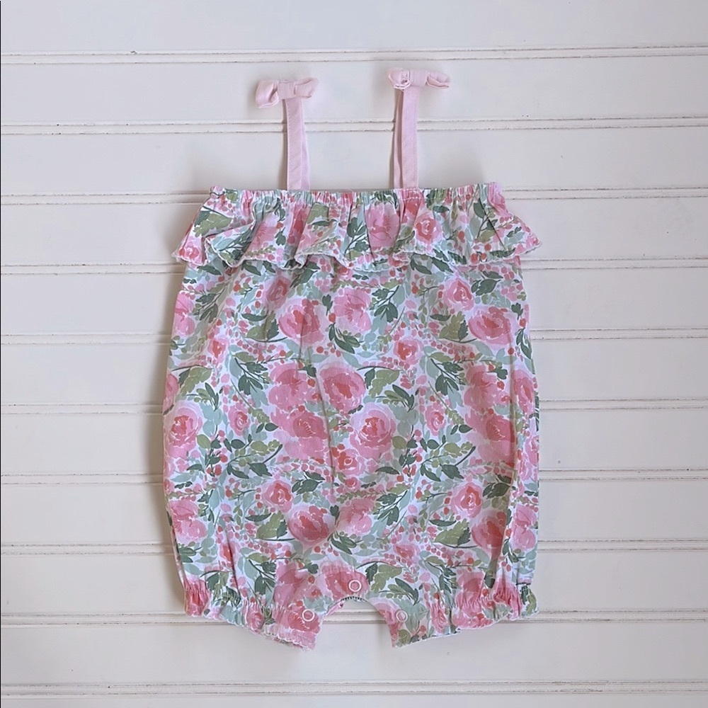 MUDPIE EUC/NWOT Girls Floral Rose Ruffle Bubble Romper